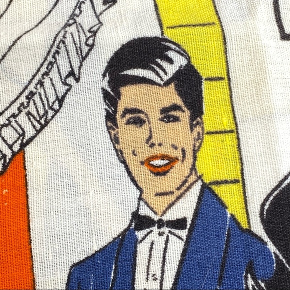 Vintage Linen MCM Cocktail Smoking Bar Tea Towel - Picture 4 of 7